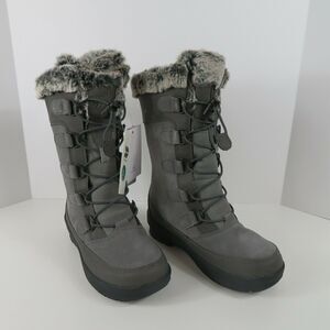 New All in Motion Alberta Girls Winter Boots Waterproof Suede Faux Fur Sz 2 Gray